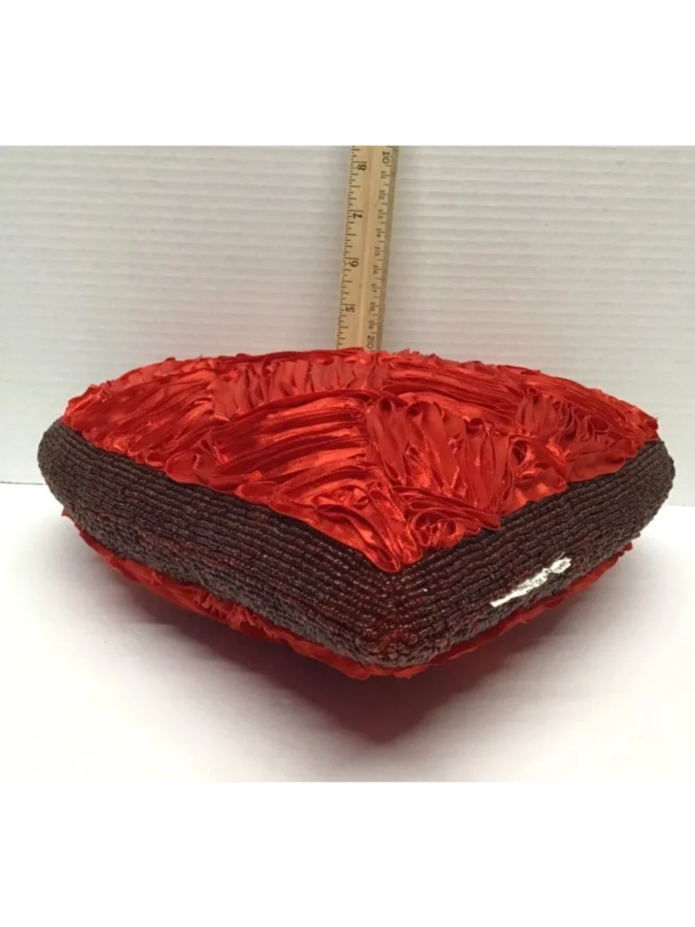 Red Beaded Heart Shaped Decorative Throw Pillow